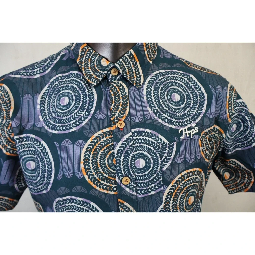 PRPS Goods Shirt Mens Size XL Paisley Button Down Short Sleeve Wood Button
